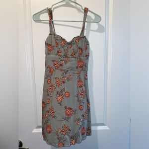 Blue Orange Floral Knee-Length Sundress